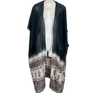 Lane Bryant Womens Sheer Kimono Poncho Sheer Boho Open Longline Jacket Top O/S